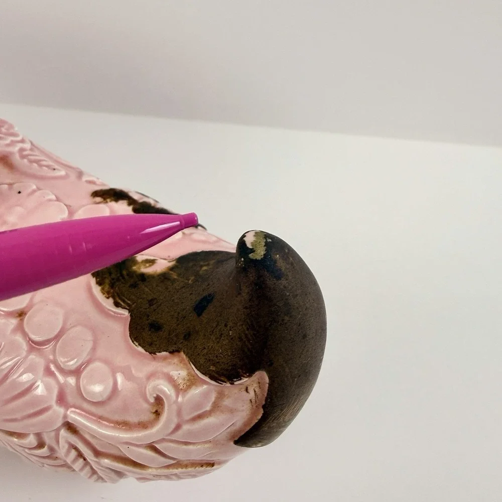 Vintage UCAGCO Pink Cornucopia Vase Planter Embossed Floral‎ Mid Century Japan